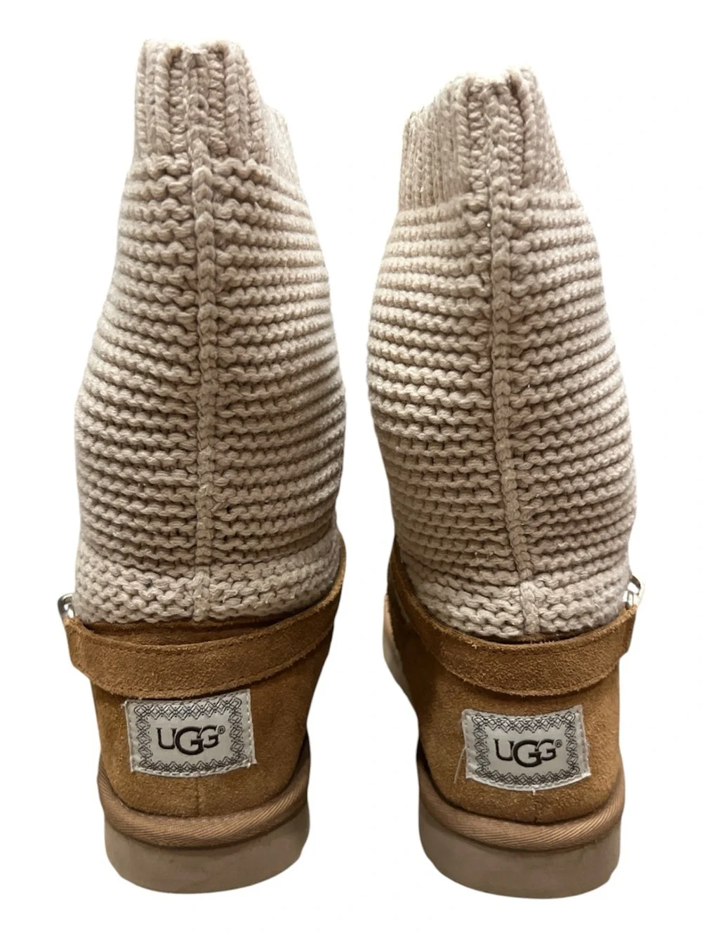 UGG Chestnut Suede Ankle Boots with Cream Knit Shaft  purl sweater knit  Boots 8